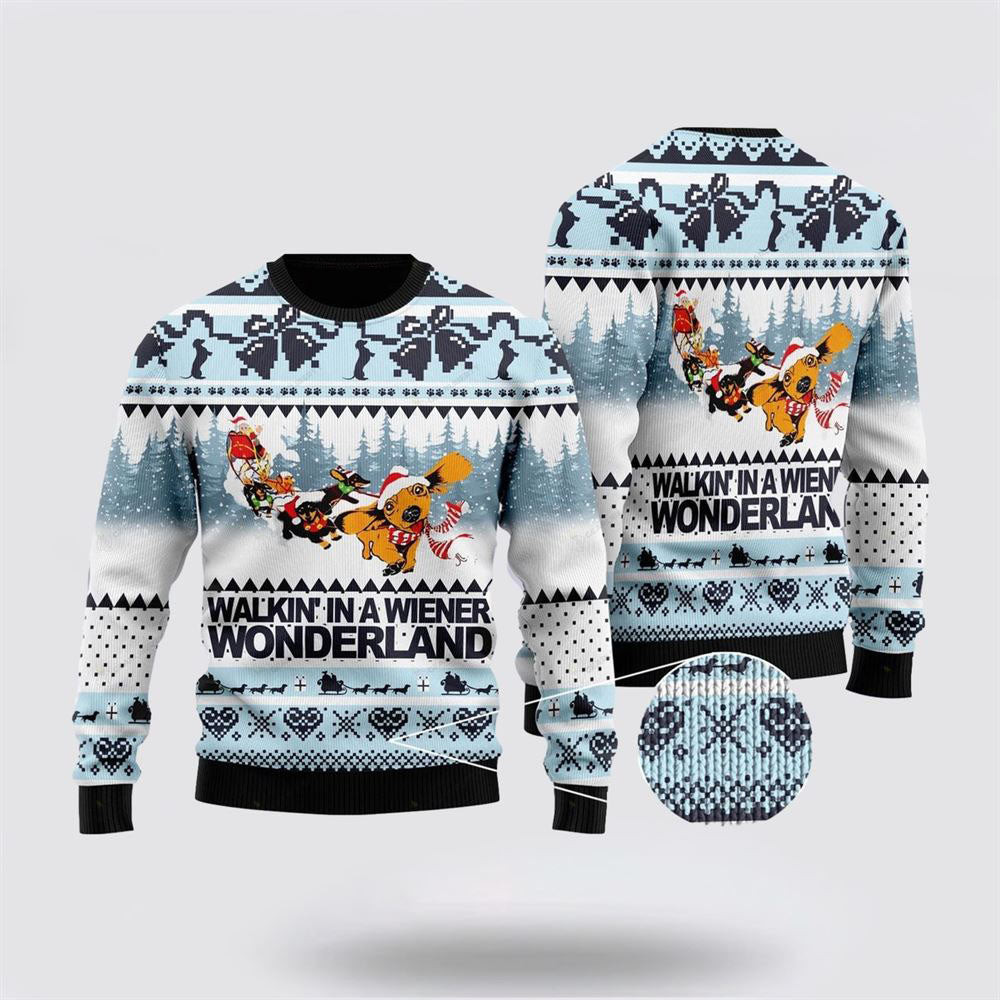 Walkin' In A Wiener Wonderland Ugly Christmas Sweater Christmas Gift For Dog Love