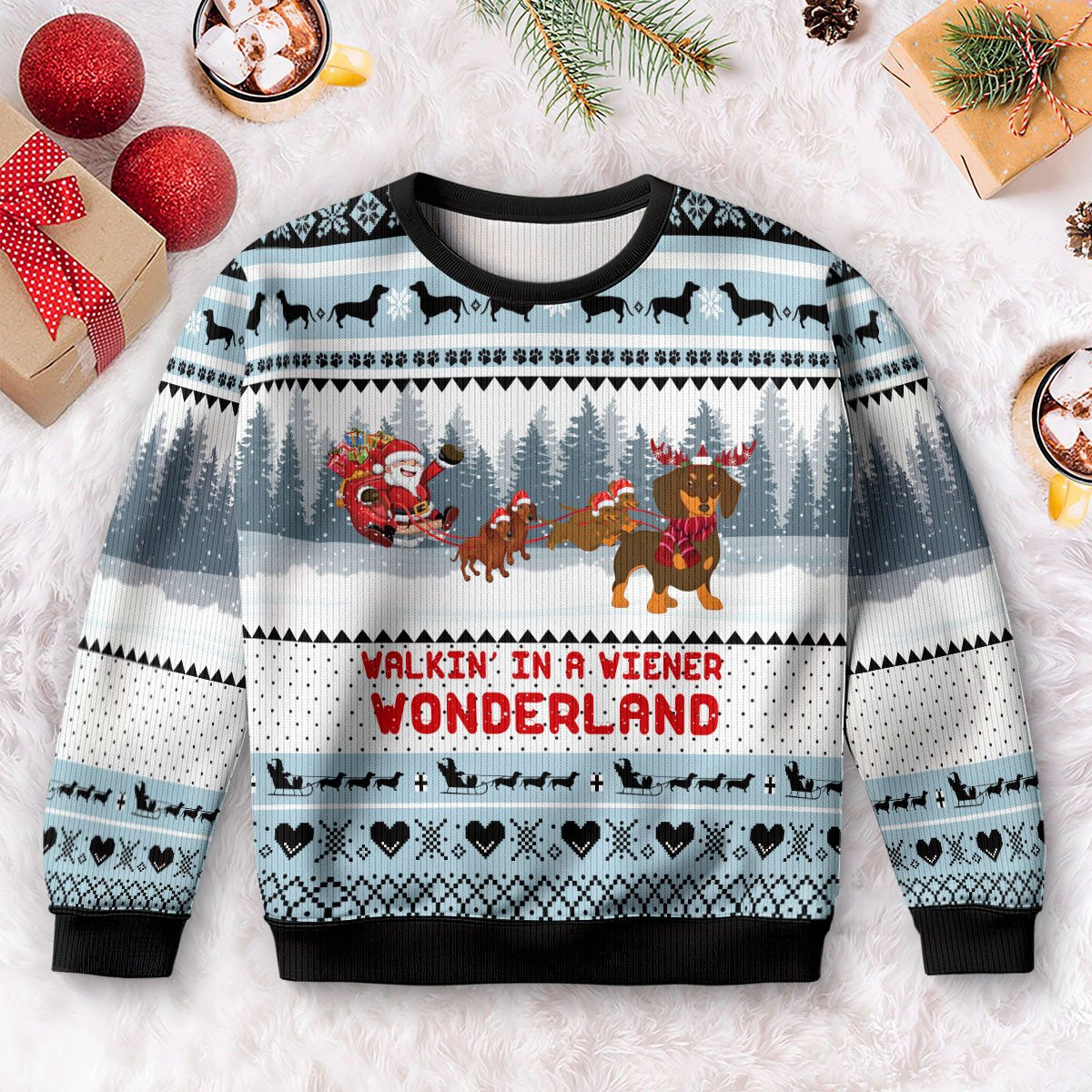 Walkin In A Wiener Wonderland Ugly Christmas Sweater Funny Xmas Sweater Gifts For Dog Lovers