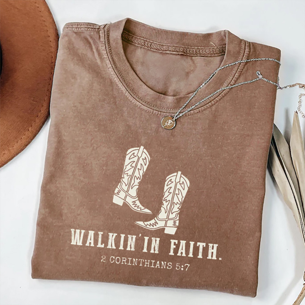 Walkin In Faith Christian Graphic T-Shirt Bible Verse Shirt Christian Present For Her