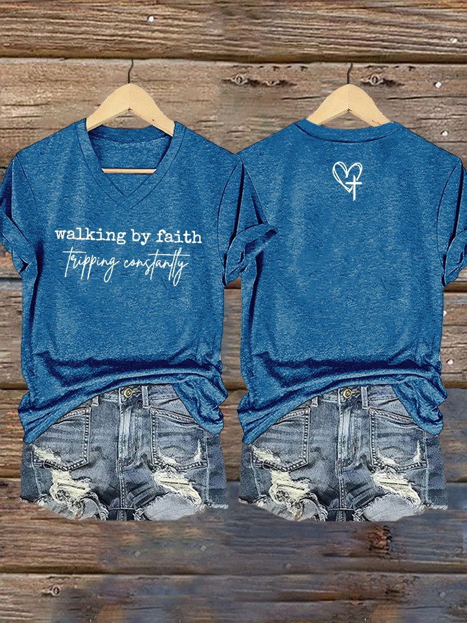 Walking By Faith Tripping Constantly Women's V-Neck Shirt Gifts For Mom