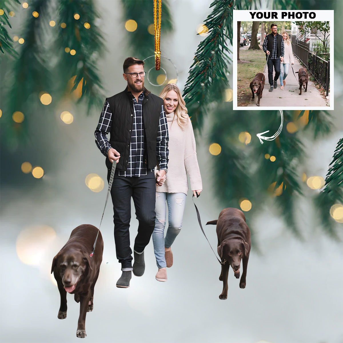 Walking The Dog Personalized Photo Mica Ornament Customized Your Photo Ornament Christmas