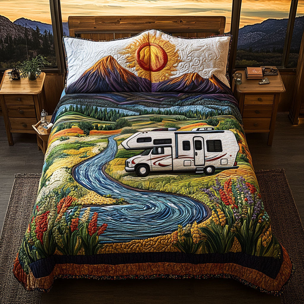 Wander On Wheels Quilted Bedding Set Cool Bedroom Decor Best Gifts For Hippie Mom
