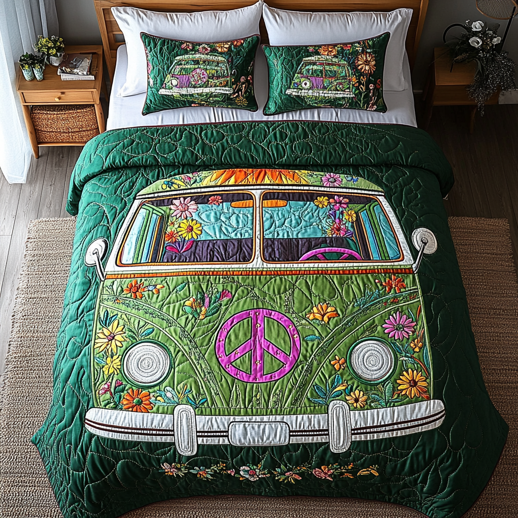 Wander Van Quilted Bedding Set Aesthetic Room Decor Birthday Presents For Hippies