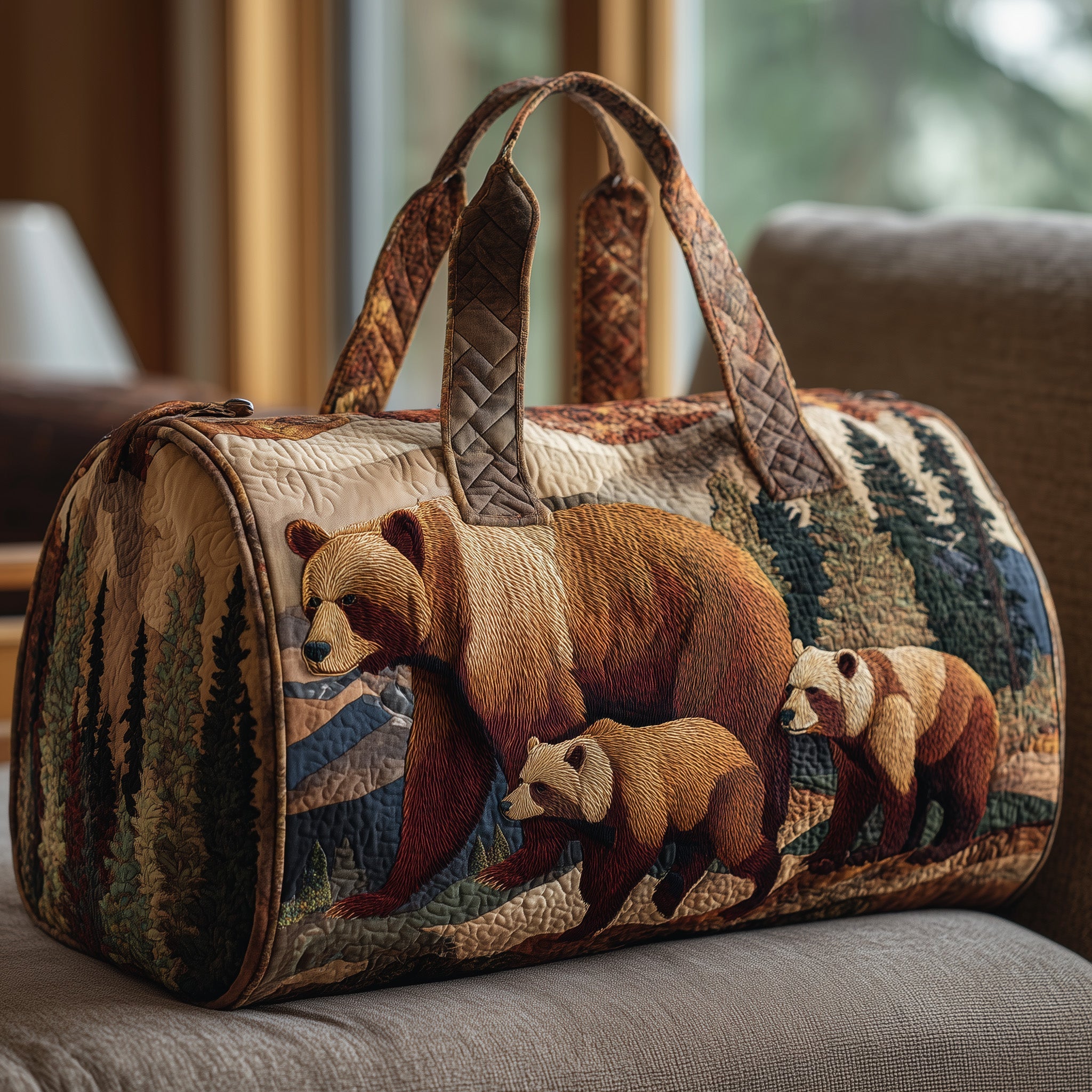 Wandering Bear Quilted Duffle Bag Everyday Gift Idea