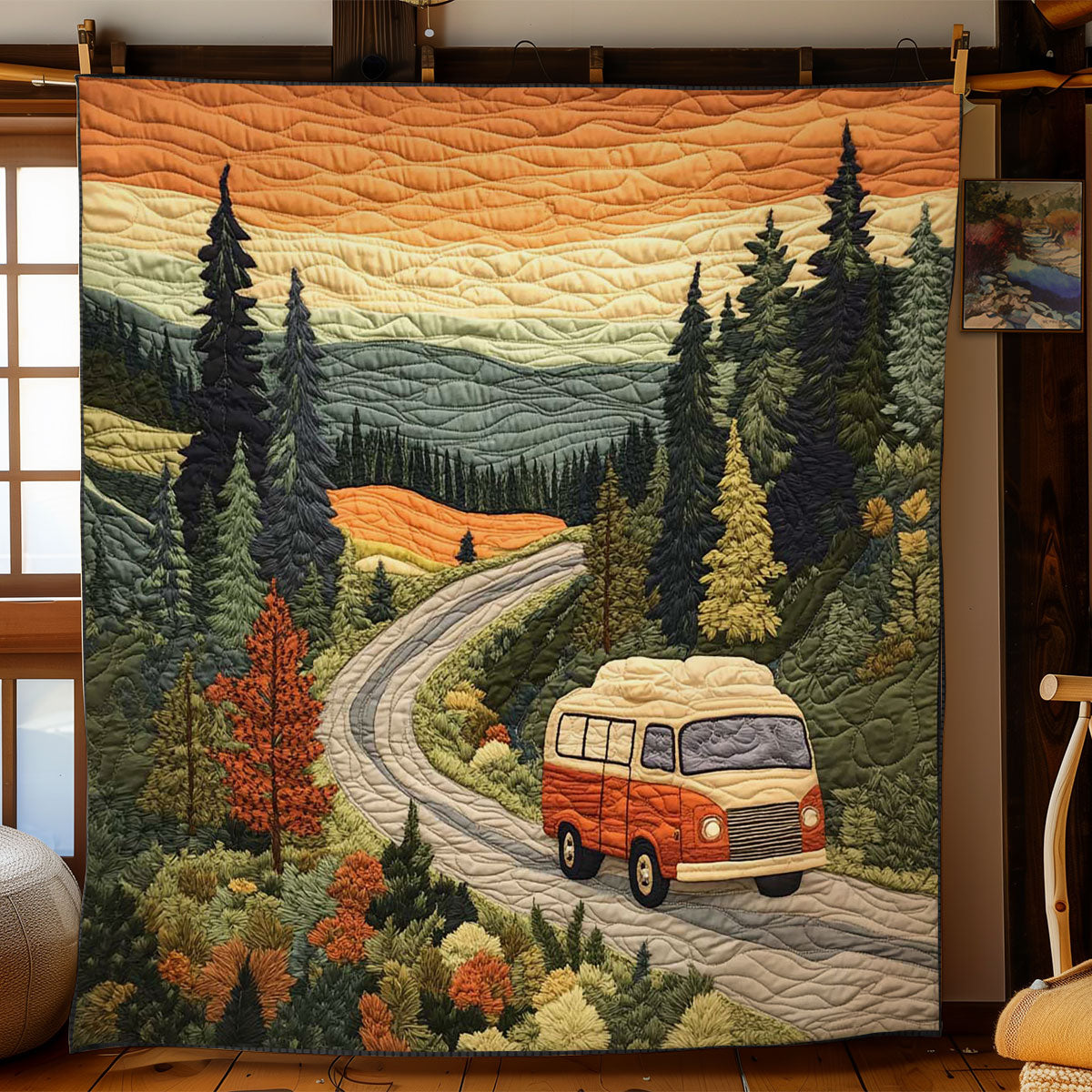 Wanderlust Camper Car Quilt Blanket King Size Blanket Christian Gifts For Christmas
