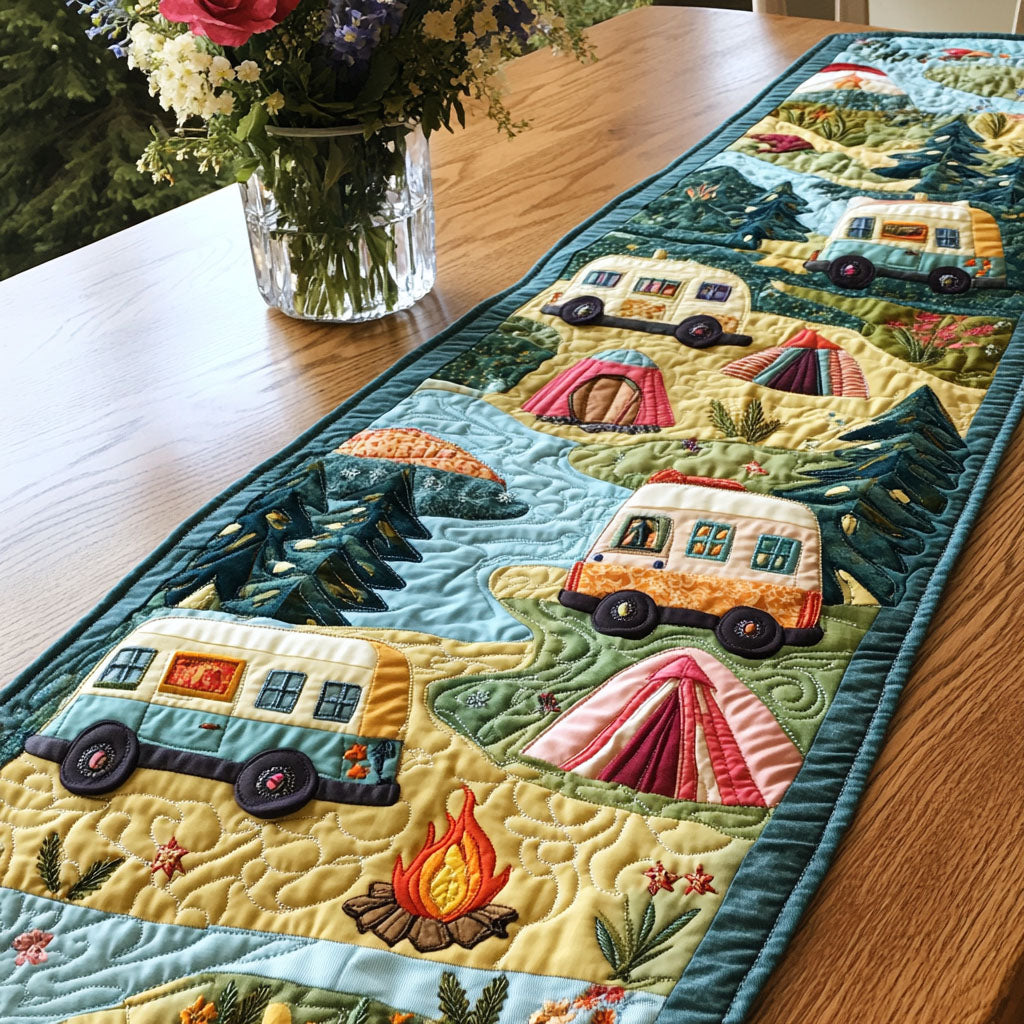 Wanderlust Journey Quilted Table Runner Dining Room Decor Themed Camping Gifts Items