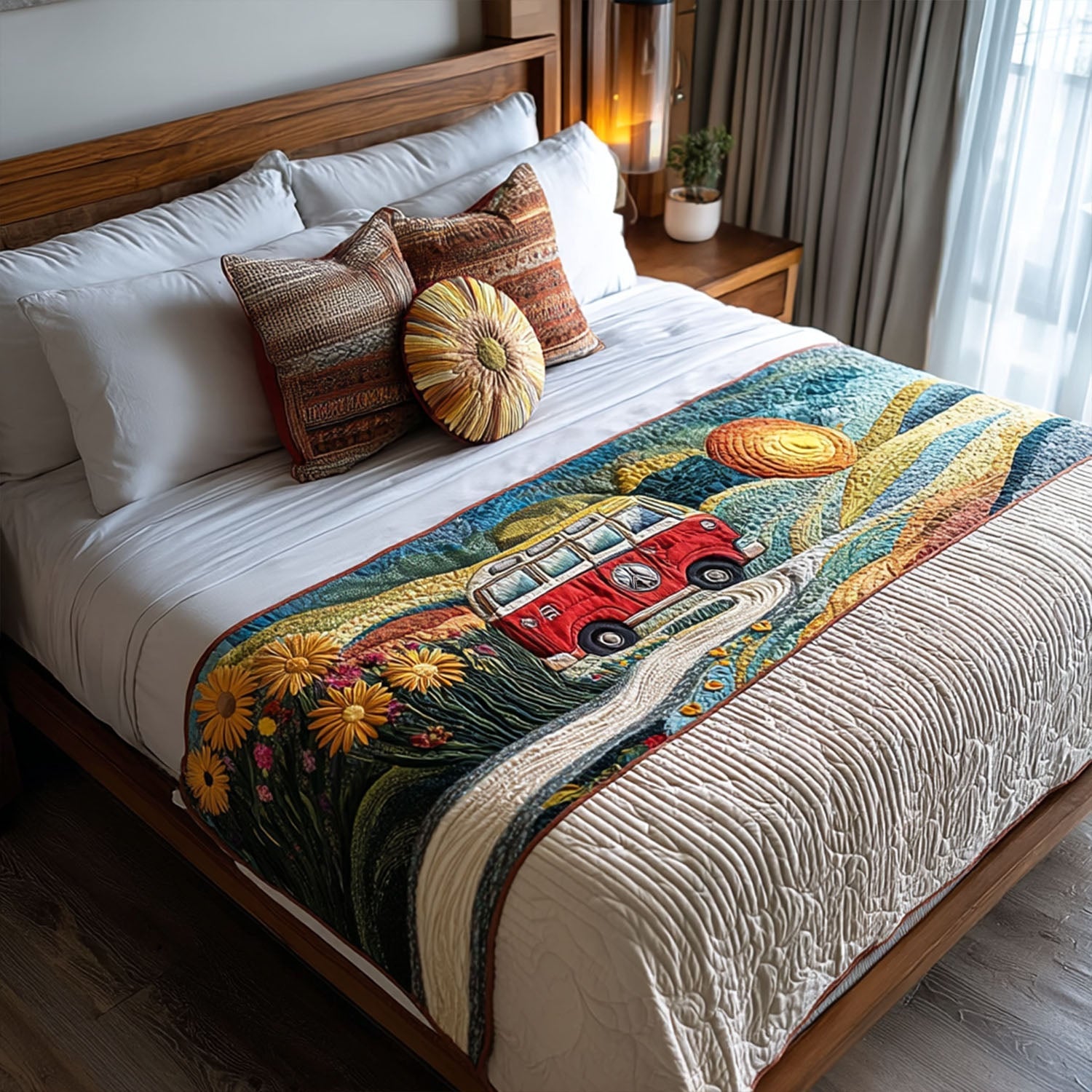 Wanderlust Path Quilted Bed Runner Cool Bedroom Decor Best Gifts For Flower Lovers