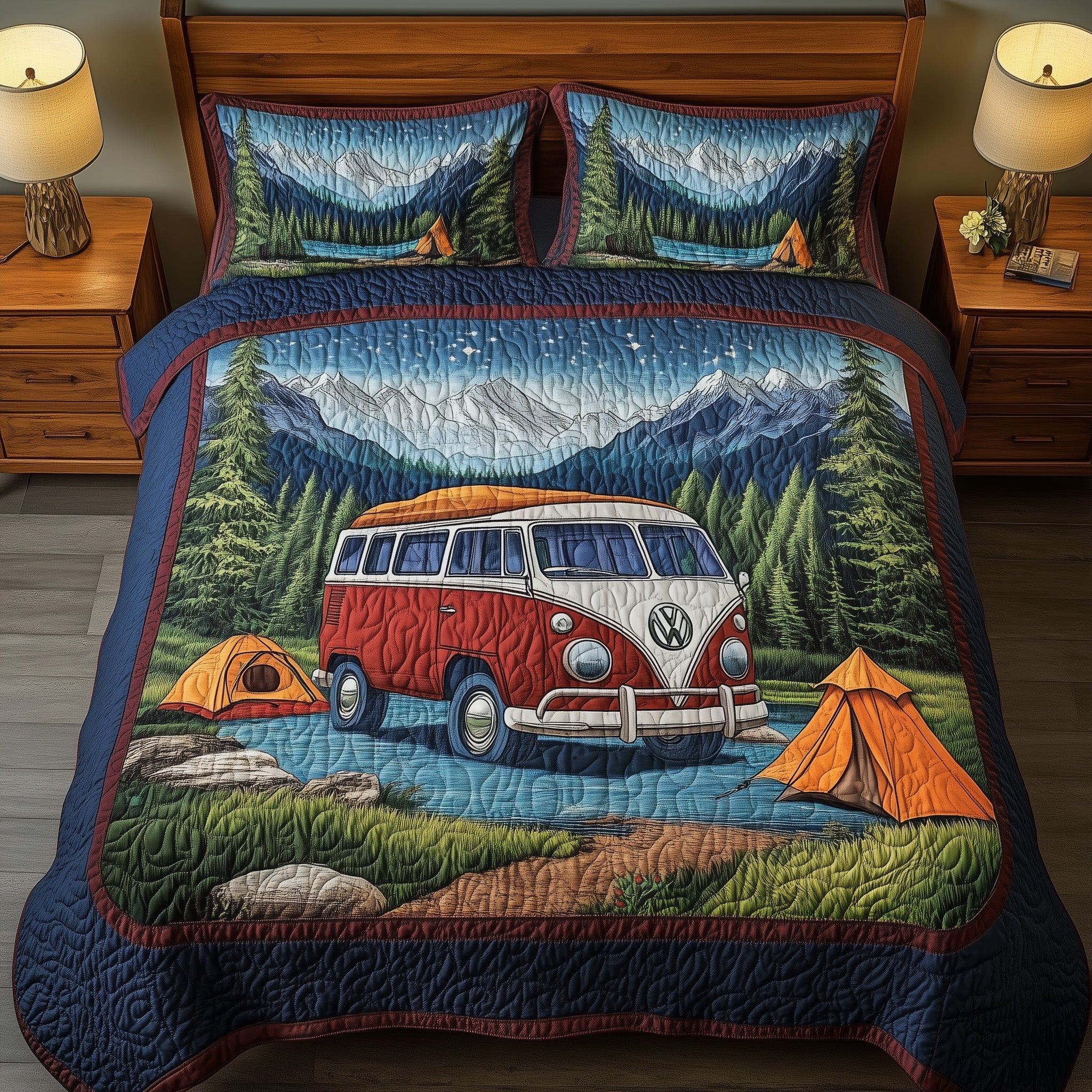 Wanderlust Retreat Quilted Bedding Set Duvet Cover Bedspread Unique Camping Gifts