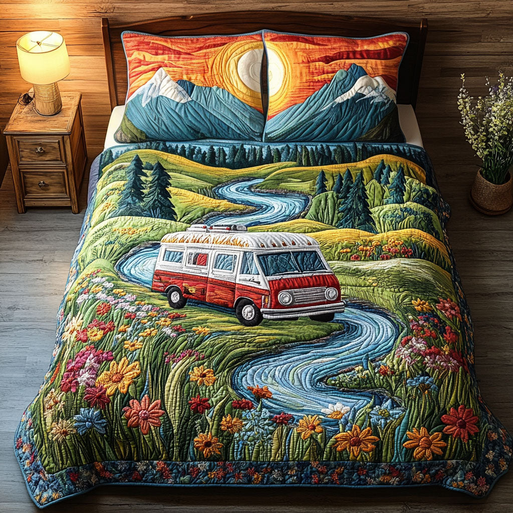 Wanderlust Vibes Quilted Bedding Set Cute Room Decor Best Gifts For Hippie Friends