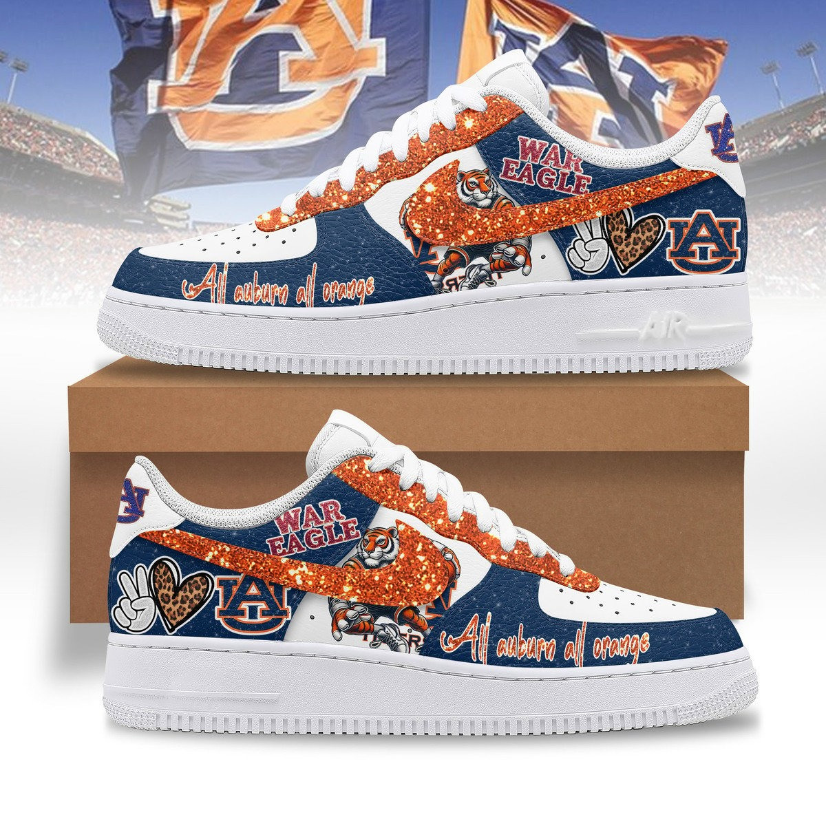 War Eagle All Auturn All Orange AF1 Shoes Gifts For Son In Law