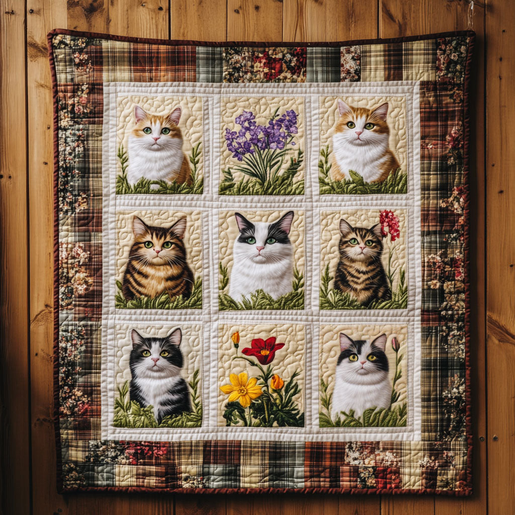 Warm Bloom Cat Quilt Blanket Queen Size Blanket Best Cat Christmas Gifts
