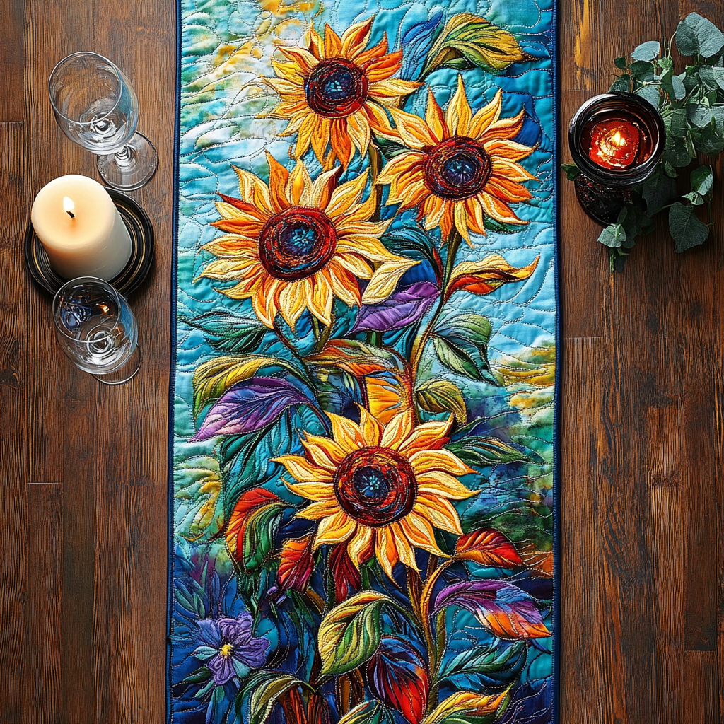 Warm Bloom Quilted Table Runner Dinner Table Decor Ideas Sunflower Mother's Day Gifts