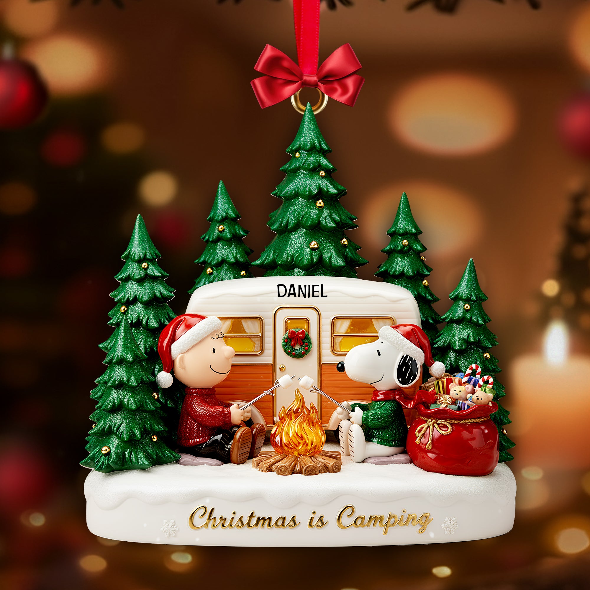 Warm Campfire Christmas Ornament - Personalized Gift For Campers - Holiday Season Gift Idea