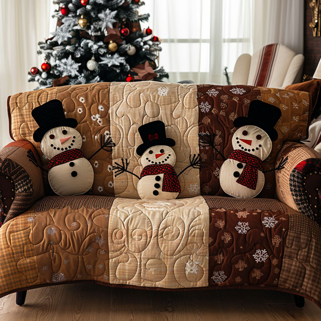 Warm Cocoa Snowmen Quilted Sofa Cover Christmas Home Decor