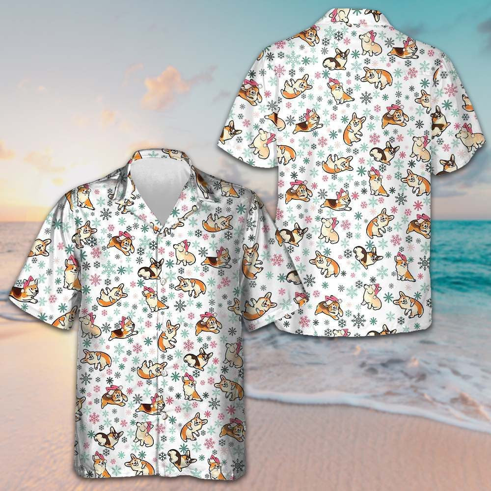 Warm Corgi For A Merry Christmas Hawaiian Shirt Snowflakes Pattern Xmas Shirt Dog Lovers Gifts Warm Corgi For A Merry Christmas Hawaiian Shirt Snowflakes Pattern Xmas Shirt Dog Lovers Gifts