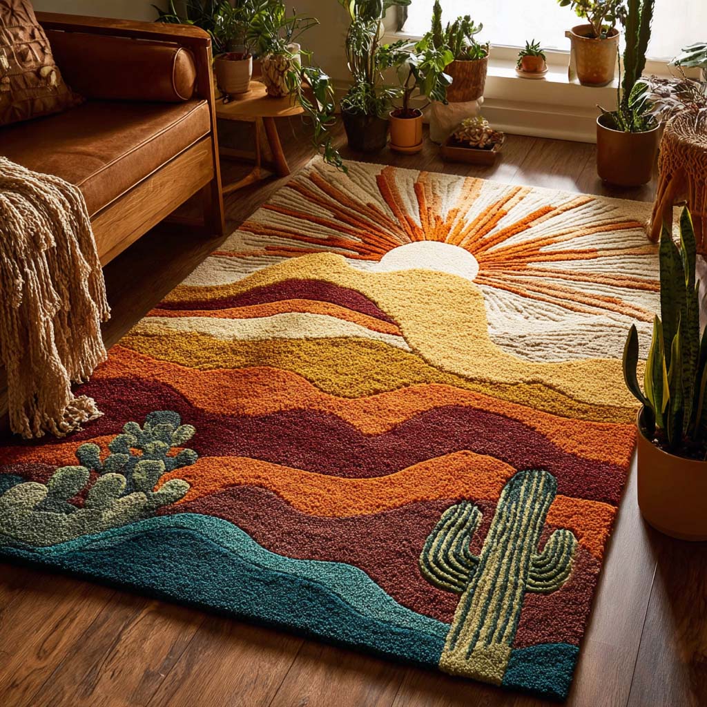 Warm Desert Area Rug Christmas House Decor Cactus Theme Gifts