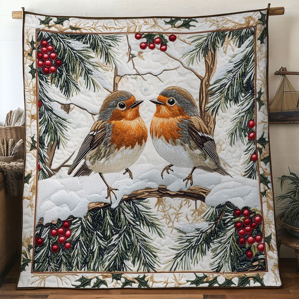 Warm Gathering European Robin Quilt Blanket Best Throw Blanket Christmas Gifts For Bird Lovers