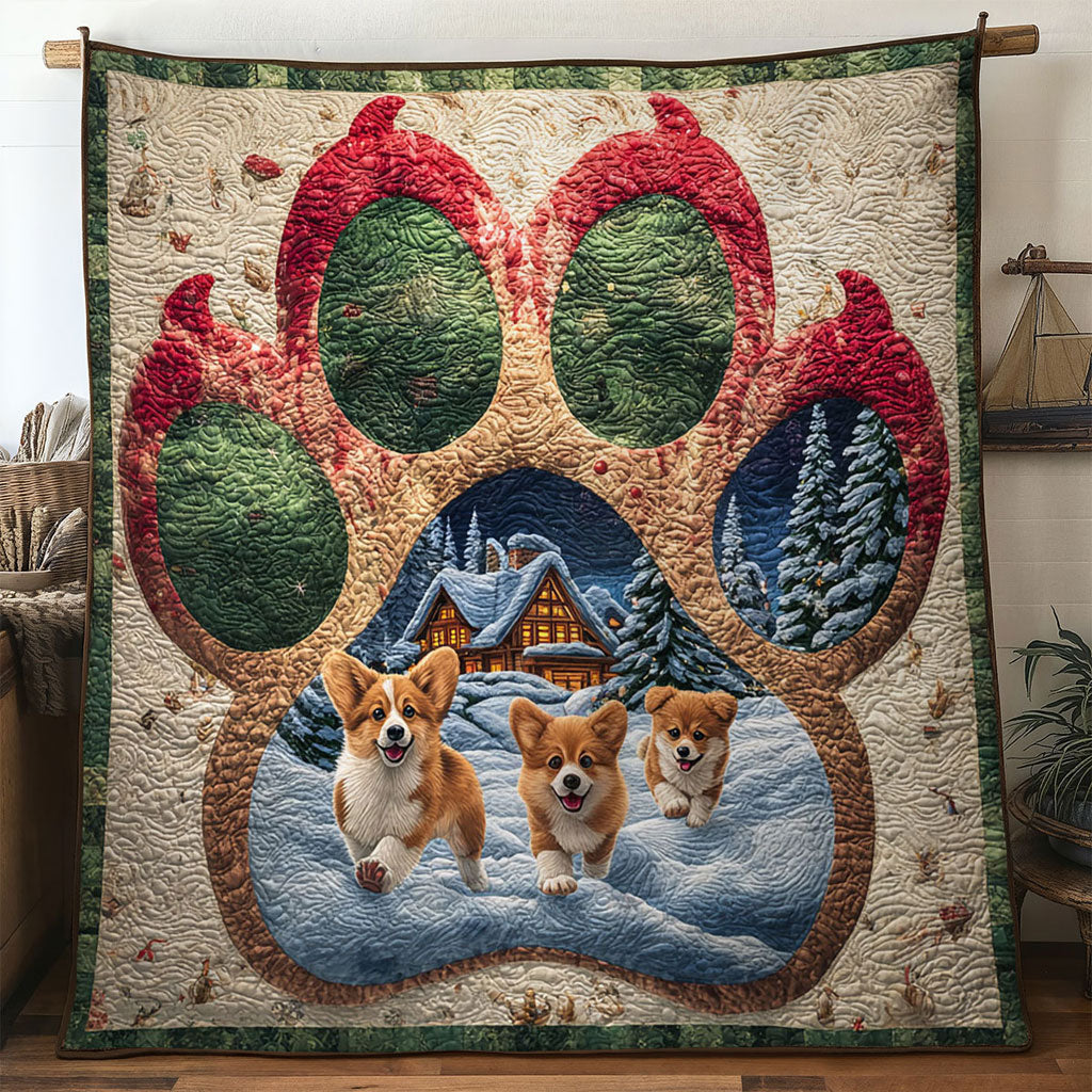 Warm Heart Corgi Paw Quilt Blanket Christmas Throws Best Gifts For Corgi Lovers