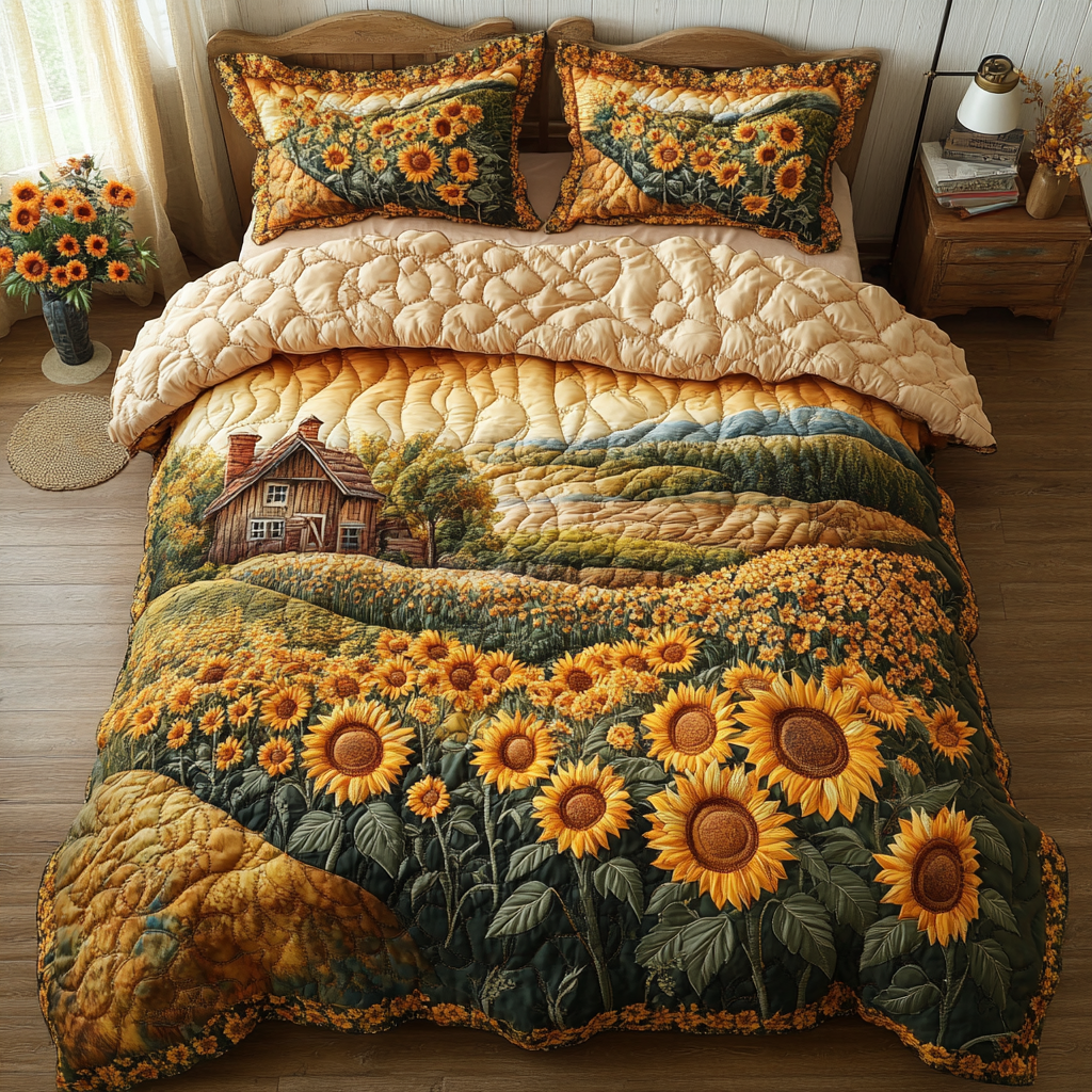 Warm Horizon Quilted Bedding Set Bedroom Decor Ideas Sunflower Gift Items