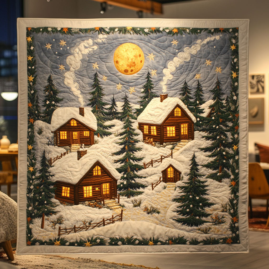 Warm Light Forest Cabin Quilt Blanket King Size Blanket Christmas Presents For The Whole Family