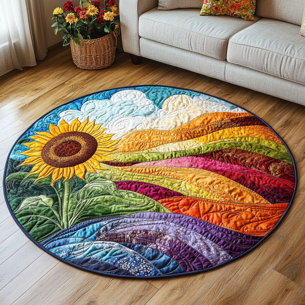 Warm Meadows Quilted Round Mat Unique Front Door Decor Sunflower Christmas Gift Ideas