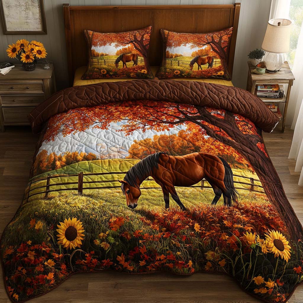 Warm Pastures Quilted Bedding Set Fall Bedding Sets Great Gifts For Horse Lovers