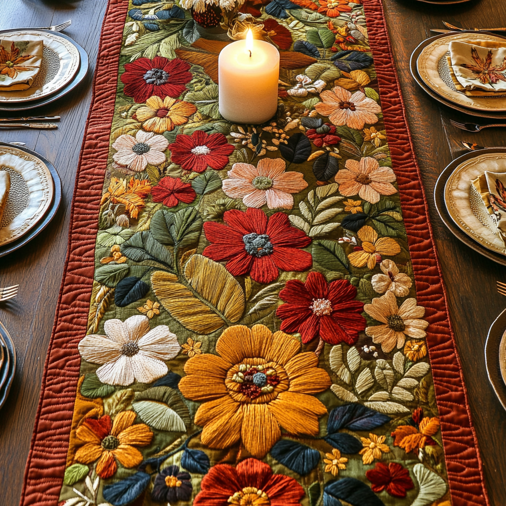 Warm Petals Quilted Table Runner Flower Table Runner Gift For Coworker