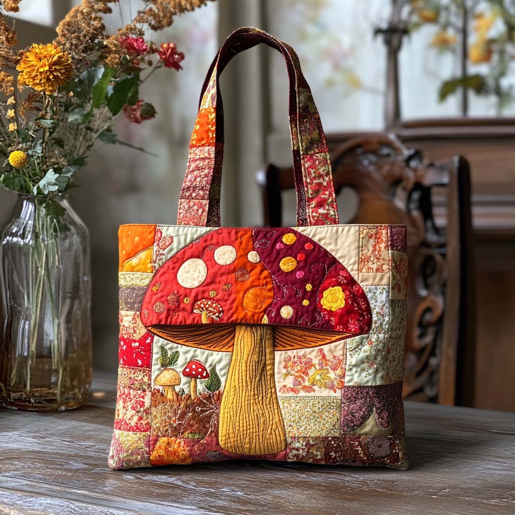 Warm Toadstool Quilted Tote Bag Mushroom Lovers Gifts