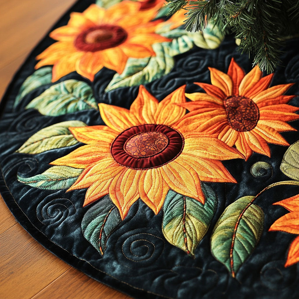 Warmth Of The Sun Quilted Christmas Tree Skirt Beautiful Quilted Tree Skirt Gift for Cozy Christmas