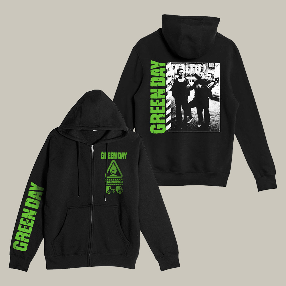 Warner Music Canada Merch Green Day Zip Hoodie Warning Photo Rock Clothing Gifts For Him