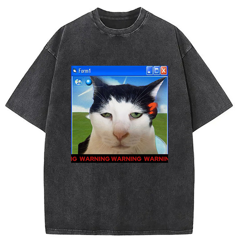 Warning Cat Washed T-Shirt Trendy Aesthetic Graphic Apparel Gifts For Him
