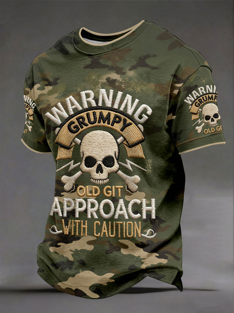 Warning Grumpy Old Git Approach With Caution Camo T-Shirt Sarcastic Skull Apparel Gift Ideas