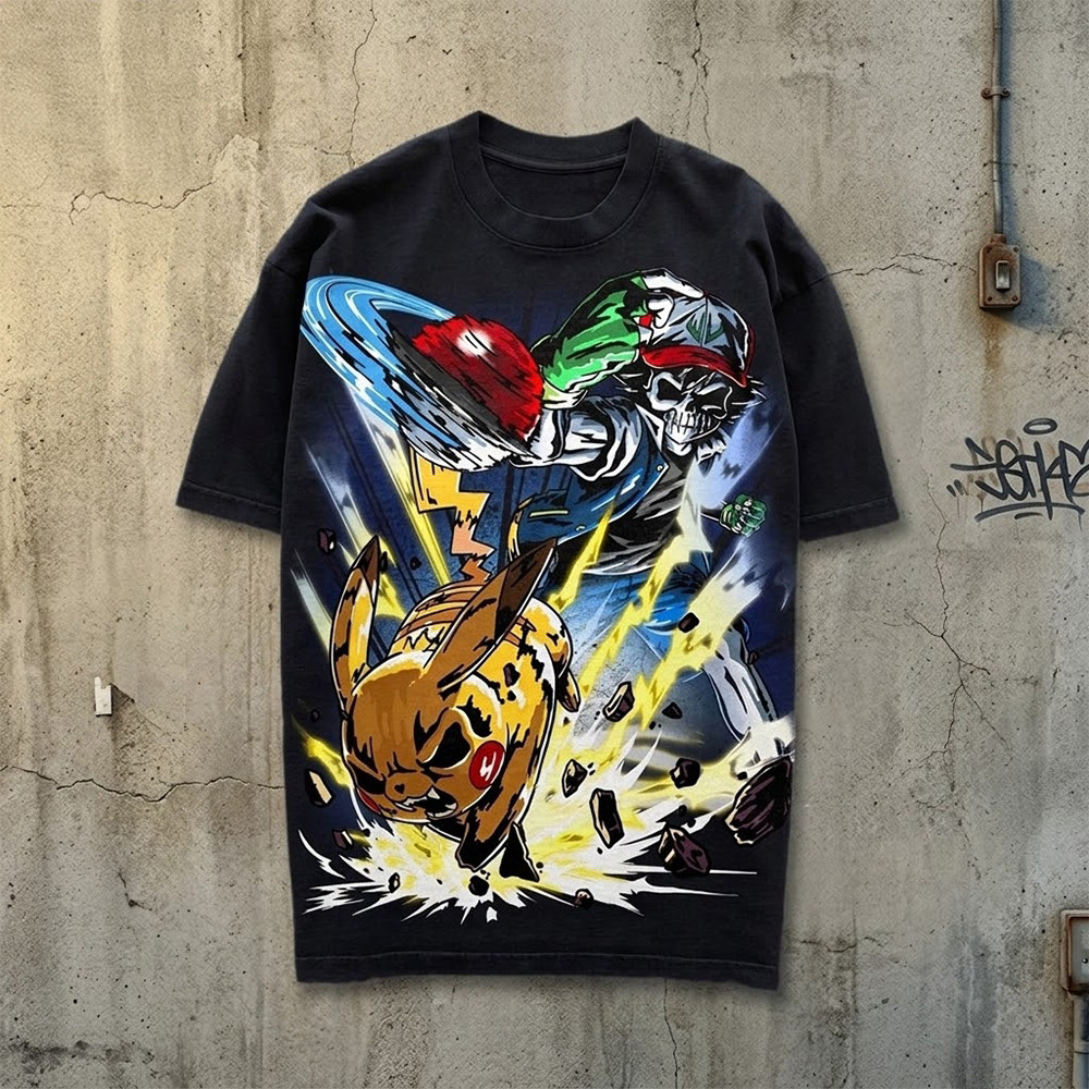 Warren Lotas Pokemon Grunge Skeleton Ash And Pikachu T-Shirt Pokemon Inspired Shirt