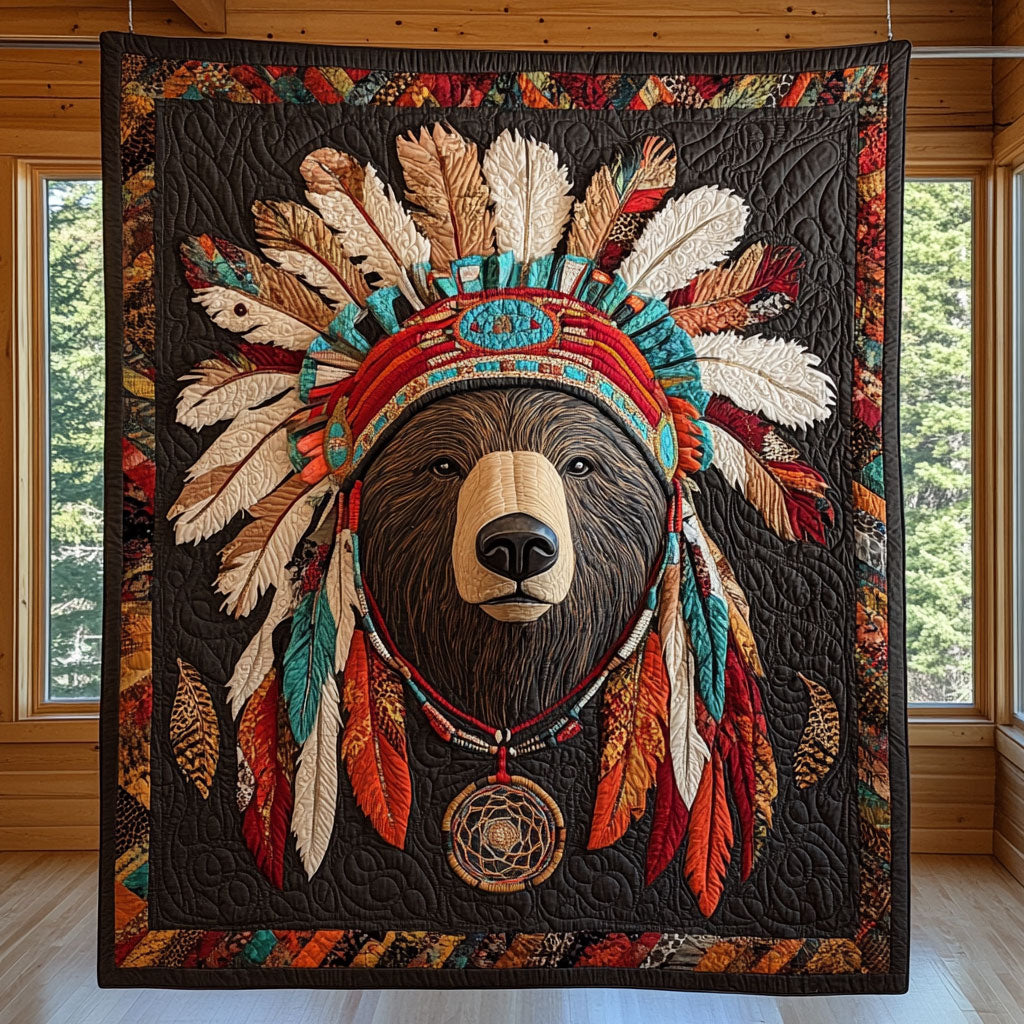 Warrior Bear Quilt Luxury Quilt Blanket with Decorative Stitching