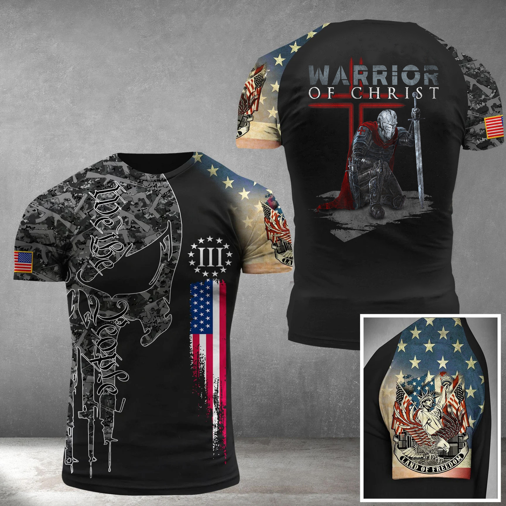 Warrior Of Christ Shirt Men's Patriotic T-Shirt Gift Ideas For Veterans