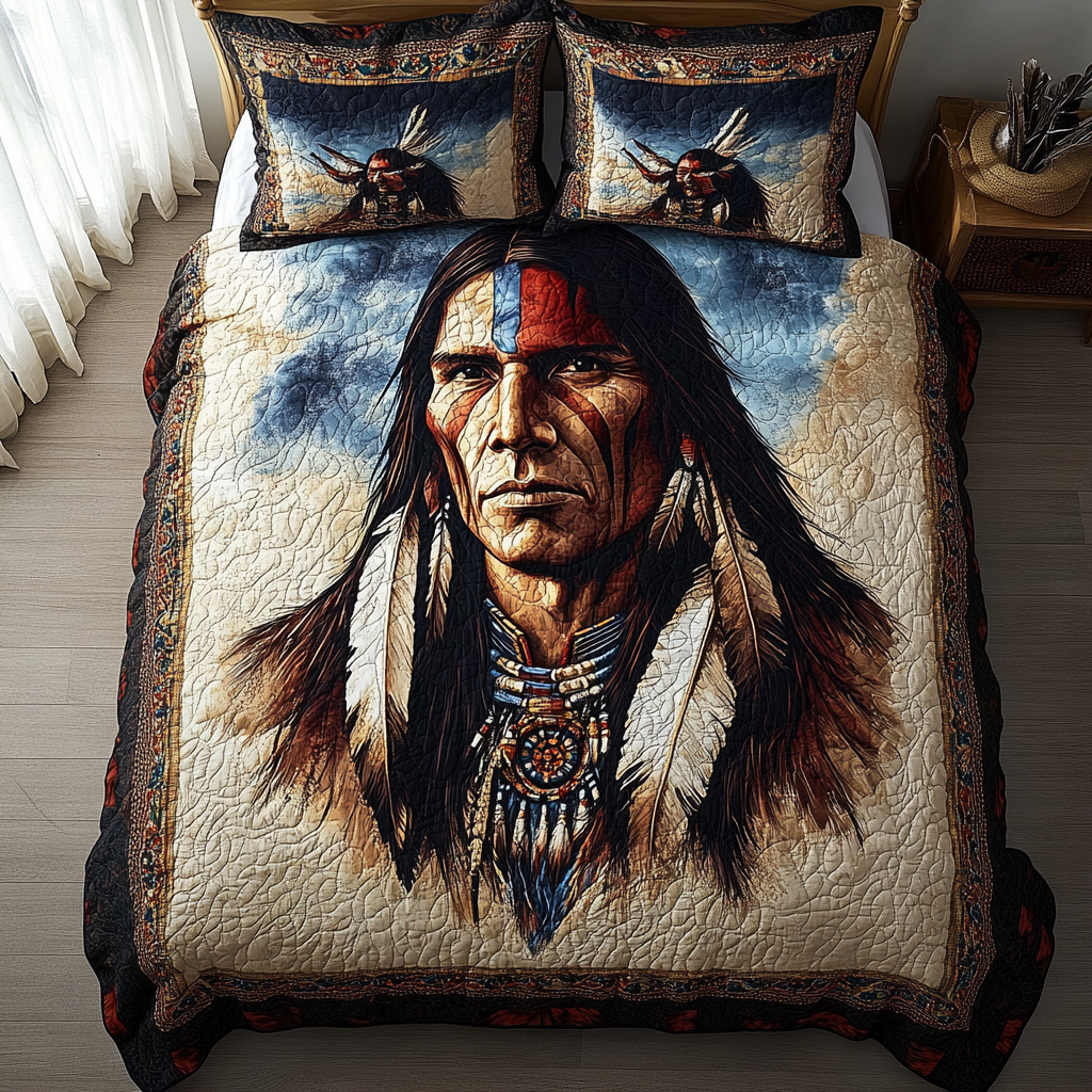 Warrior Spirit Dreams Quilted Bedding Set Bed Decorations Native American Dad Birthday Gifts
