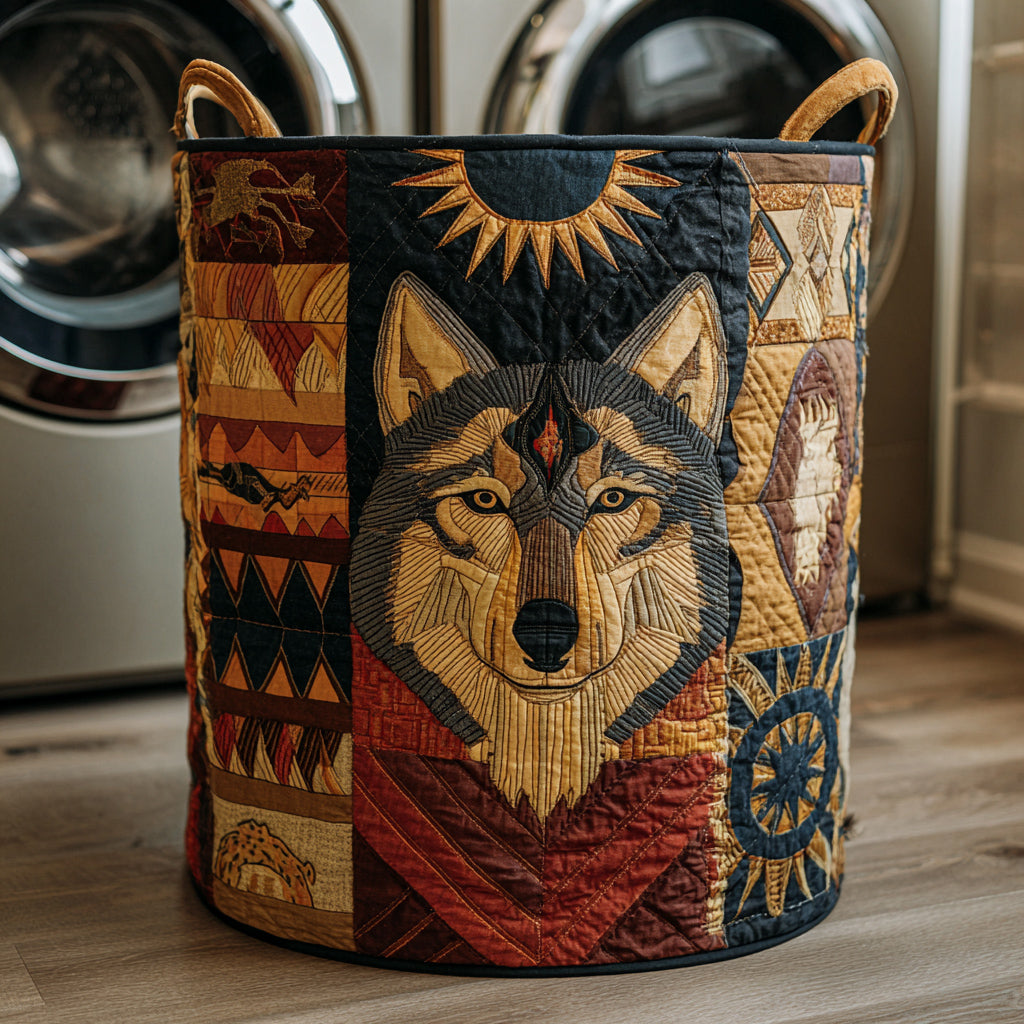 Warrior Tribal Wolf Quilted Laundry Basket Charming Quilted Laundry Basket Gift for Cozy Homes
