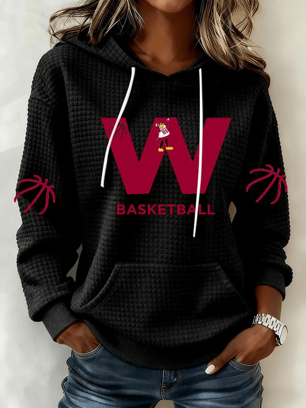 Washington Basketball Waffle Fabric Hoodie Game Day Clothing Gifts For Mother Basketball Lovers