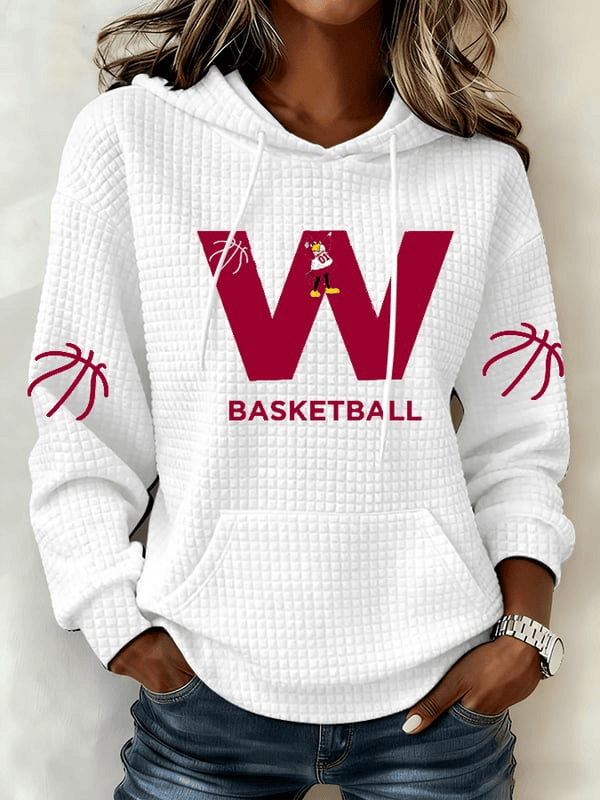Washington Basketball Waffle Fabric Hoodie Game Day Hoodie Gifts For Basketball Lovers