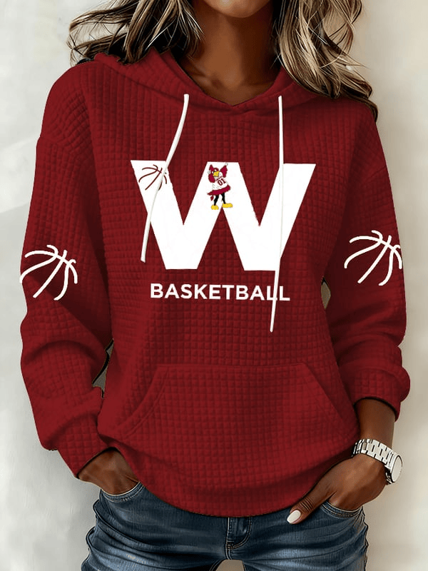 Washington Basketball Waffle Fabric Hoodie Women's Game Day Apparel Gifts For Basketball Fan