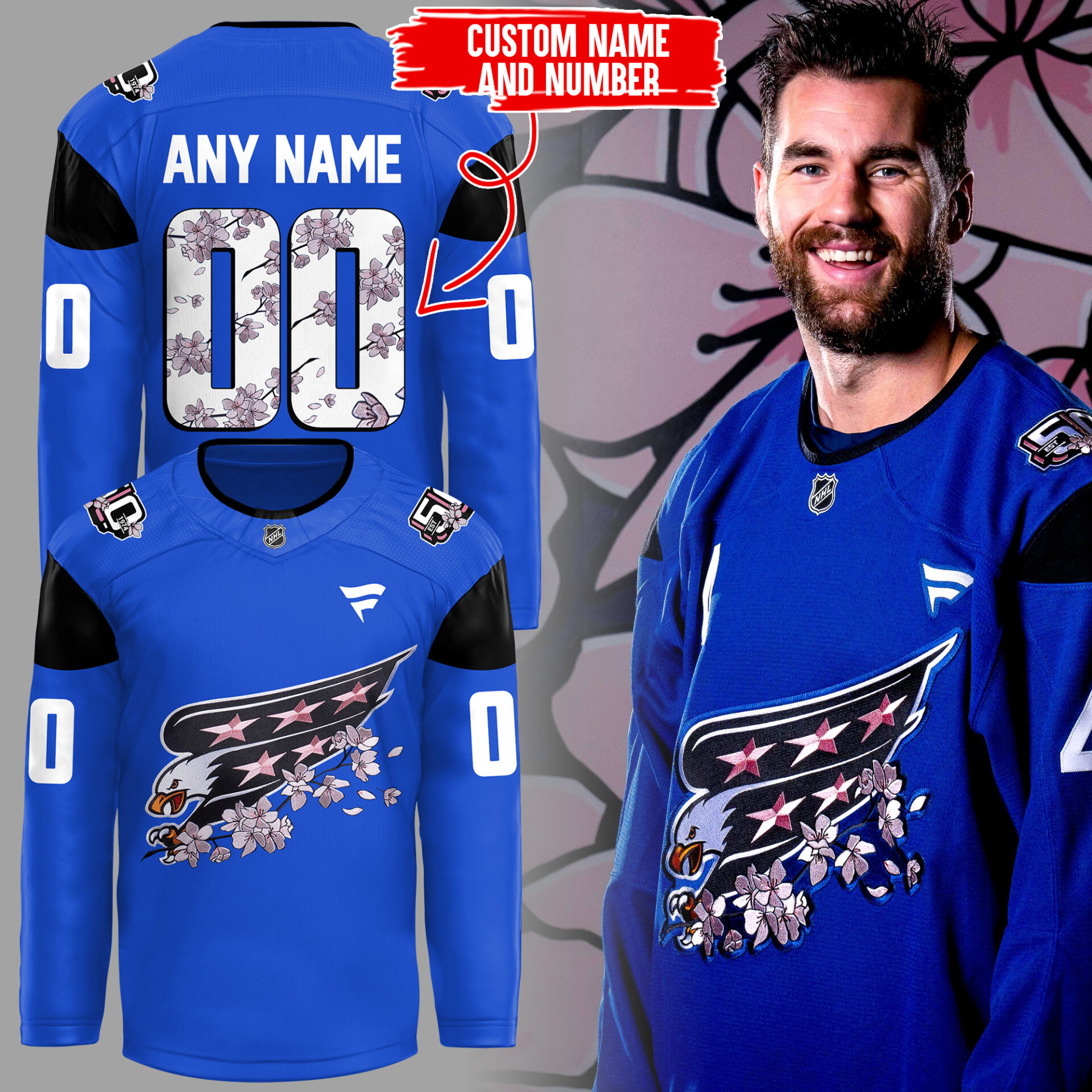 Washington Capitals Cherry Bloom 2025 Custom Jersey Best Gifts For Ice Hockey Players