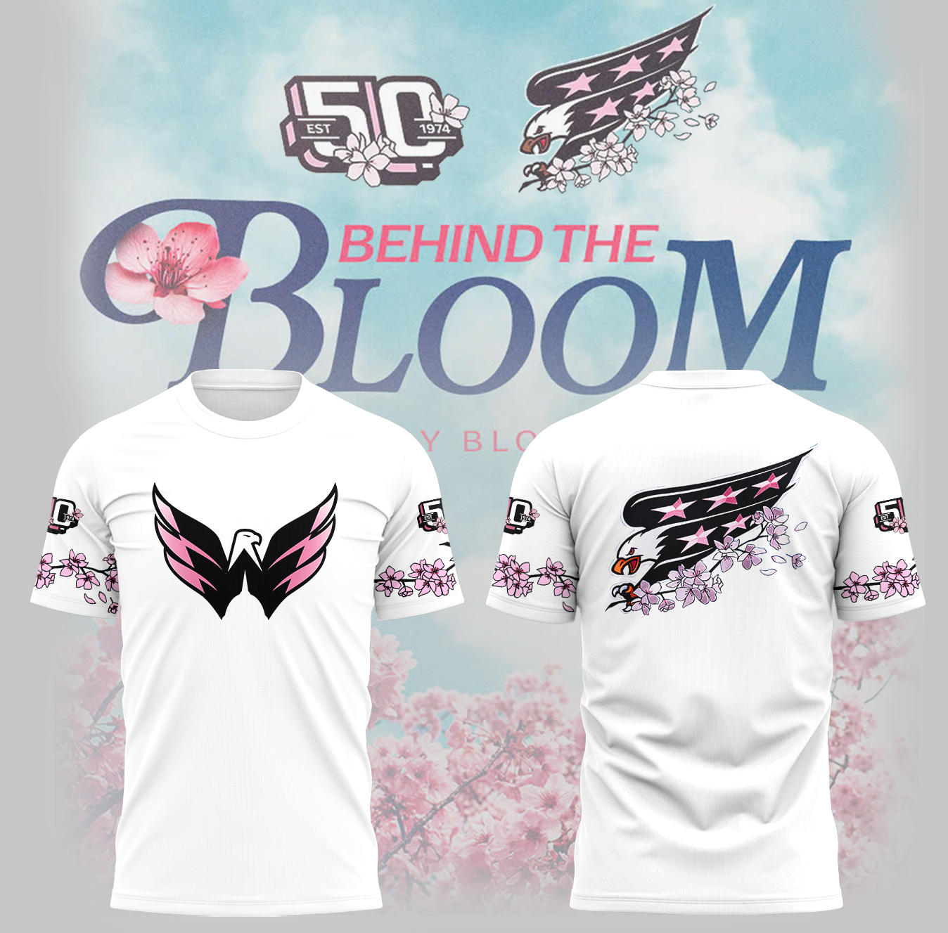 Washington Capitals Cherry Bloom 2025 White T-Shirt Senior Gifts For Ice Hockey Players