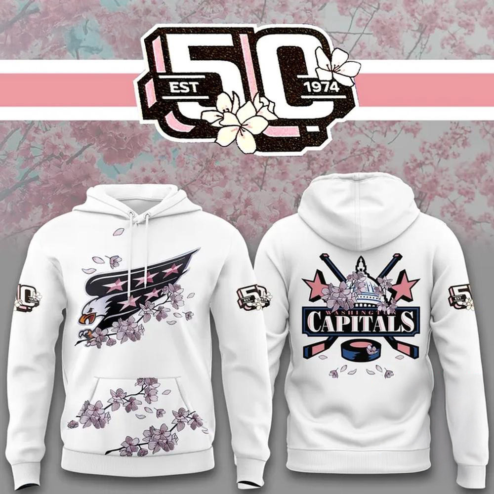 Washington Capitals NHL 2025 Cherry Blossom 50th Anniversary White Hoodie Gifts For Fans