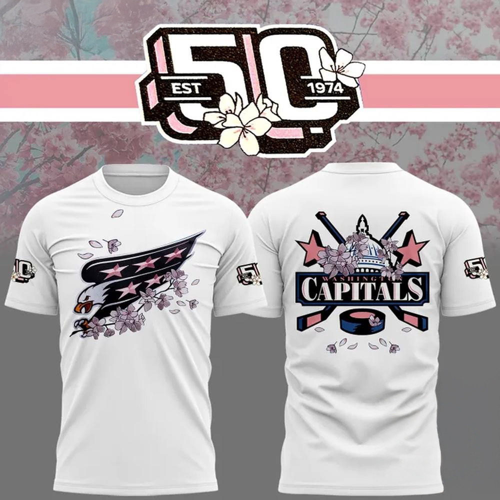 Washington Capitals NHL 2025 Cherry Blossom 50th Anniversary White Shirt Gifts For Fans