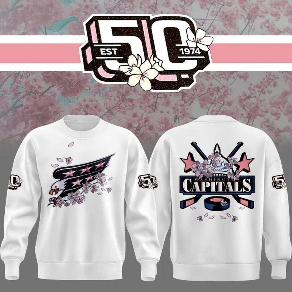 Washington Capitals NHL 2025 Cherry Blossom 50th Anniversary White Sweatshirt Gifts For Fans
