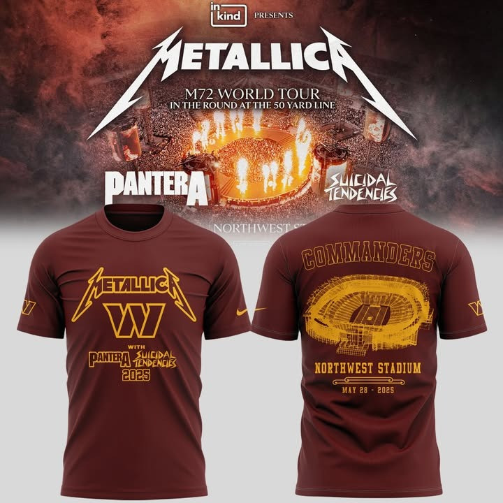 Washington Commanders Metallica 2025 Shirt M72 World Tour Northwest Stadium Merch