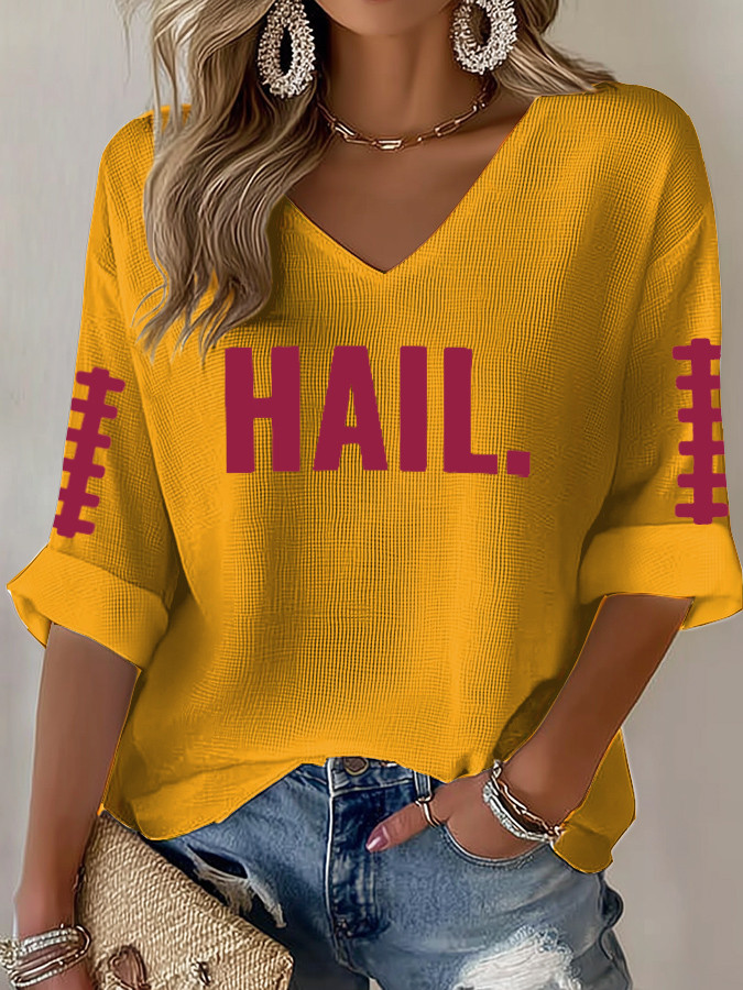Washington Football Hail Long V-Neck Shirt Game Day Apparel WC Merch Gifts For Wife