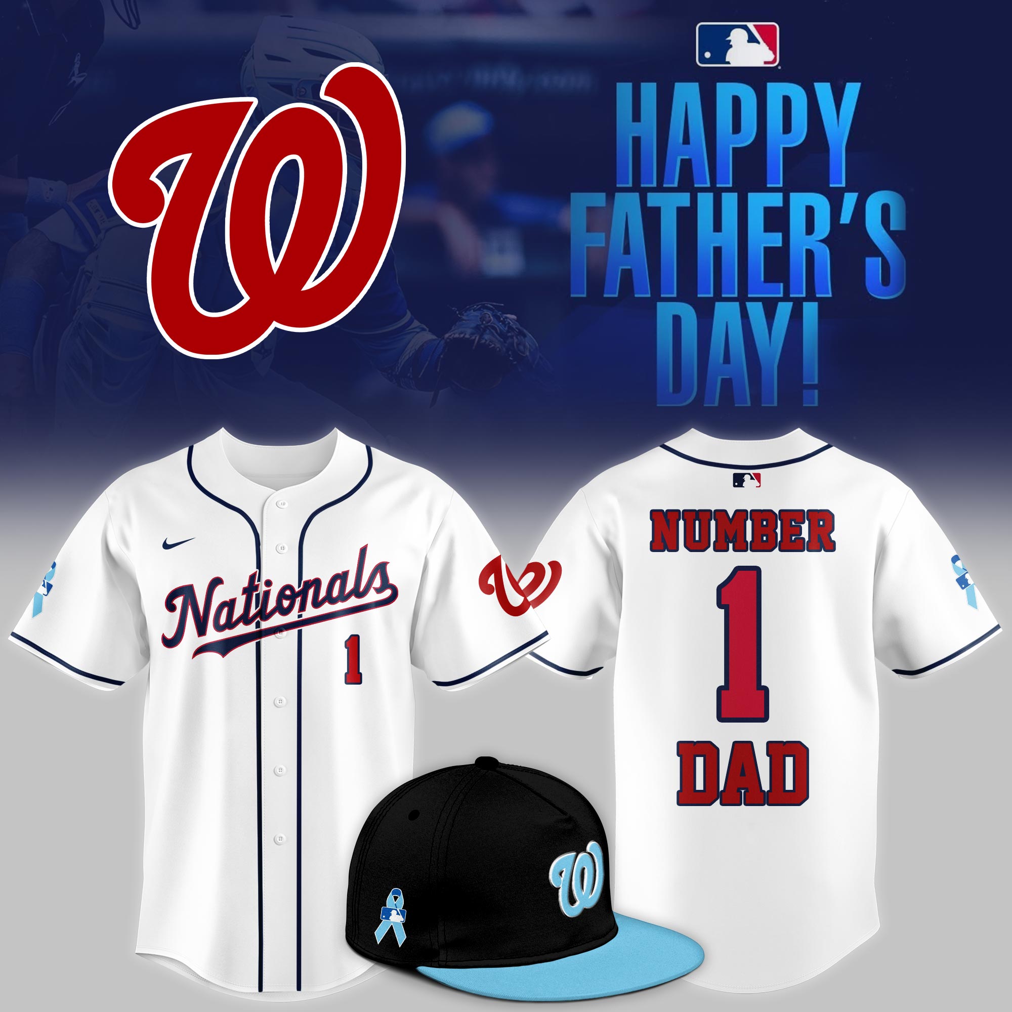 Washington Nationals 2025 Fathers Day Number One Dad Jersey Baseball Coach Gift Ideas