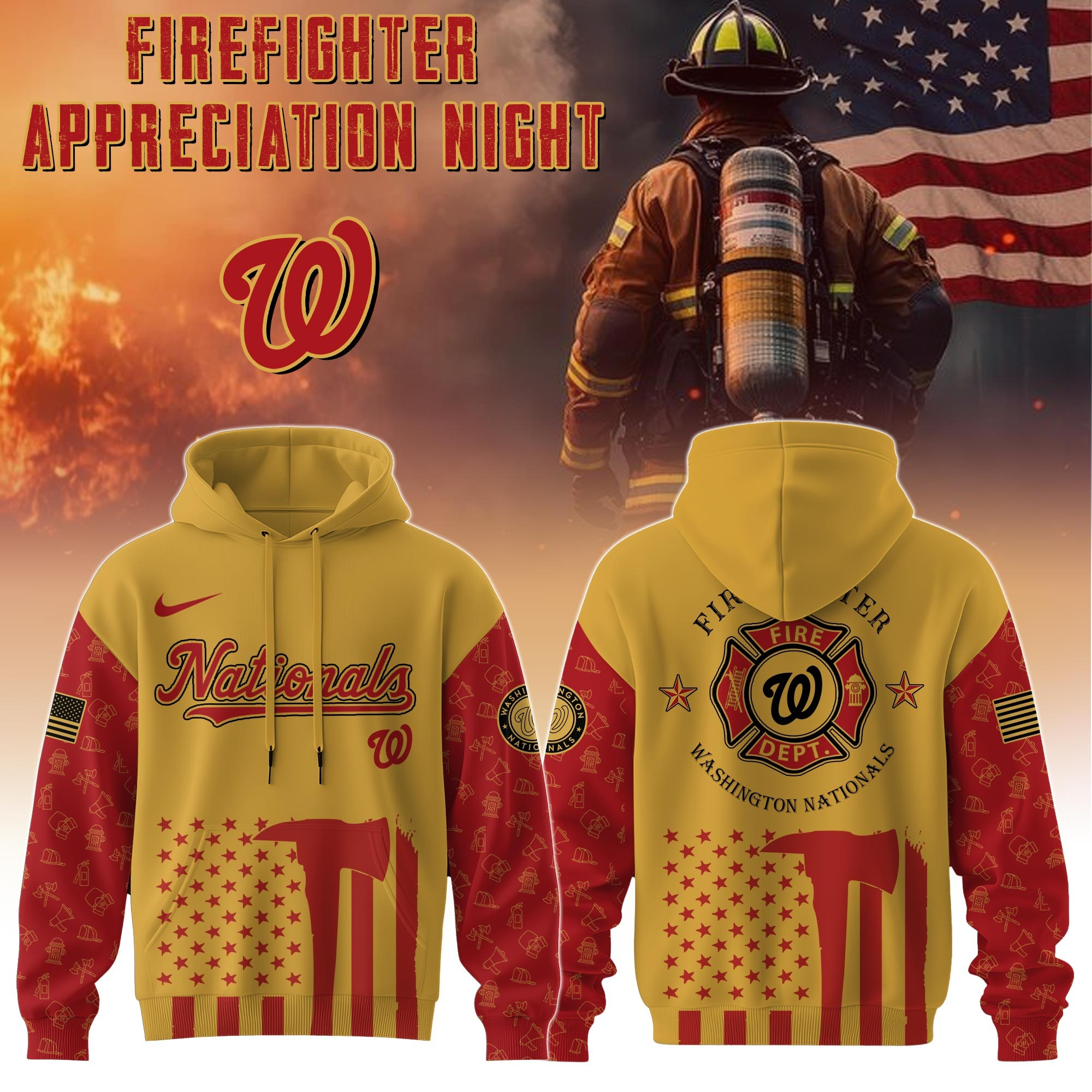 Washington Nationals MLB X Firefighter Appreciation Night Hoodie Merch Baseball Fan Gifts