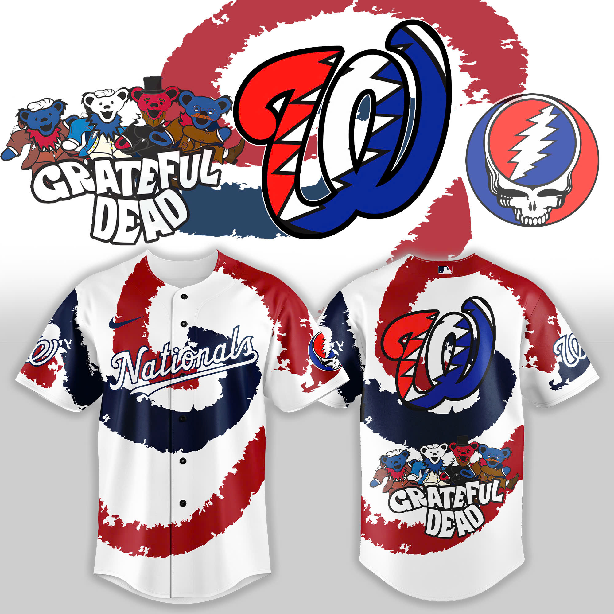 Washington Nationals x Grateful Dead Night Baseball Jersey Gifts For Baseball Fans